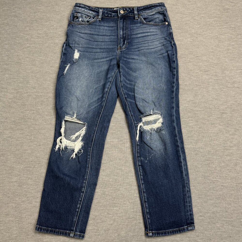 KanCan Womens Blue Distressed Denim Jeans High Rise Straight Leg Size 9/28